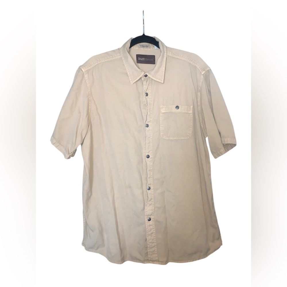 Ruff Hewn Mens Tan Textured Short‎ Sleeve Button Up Shirt Size Large
